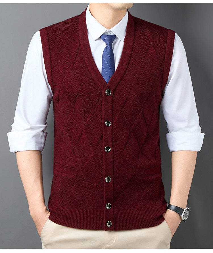 Men's knit vest with V-neck and classic diamond pattern Lisslune