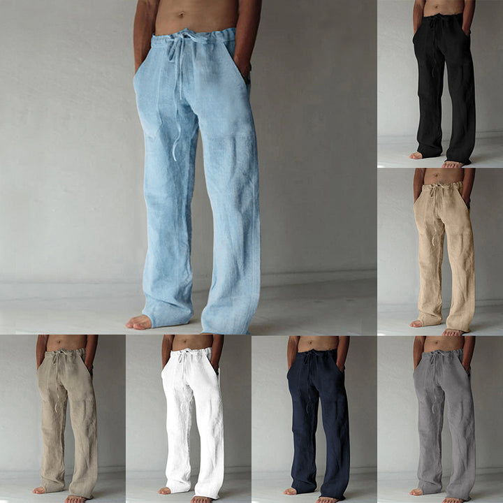 Men's casual linen pants with elastic waistband and practical side pockets Lisslune