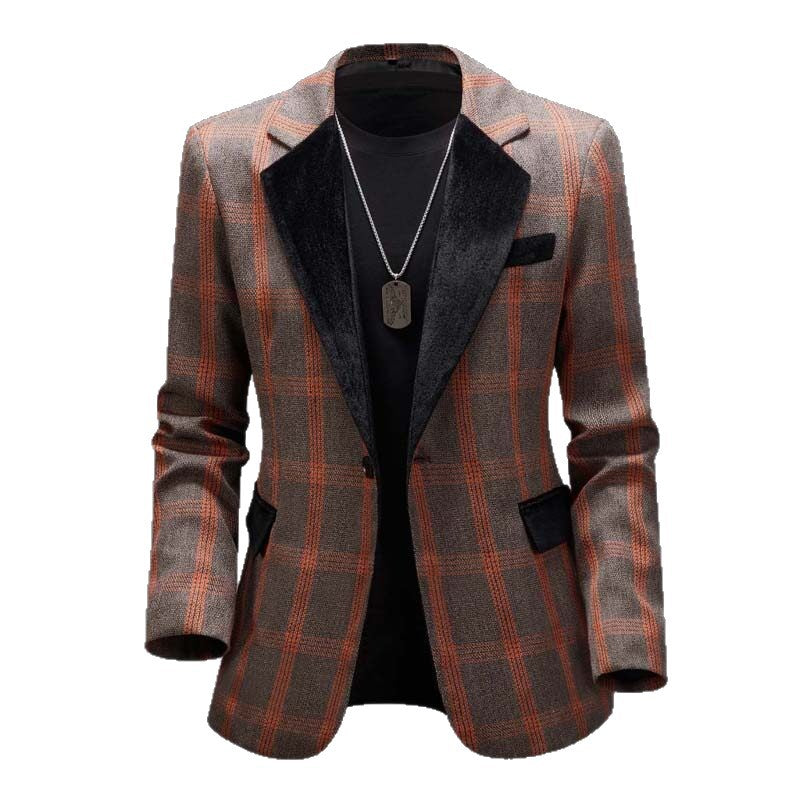 Men's Elegant Check Blazer with Velvety Lapel Lisslune