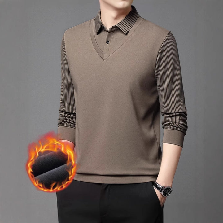 Men's fashionable sweater with V-neck and textured sleeve Lisslune