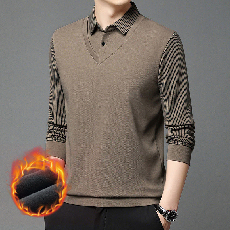 Men's fashionable sweater with V-neck and textured sleeve Lisslune