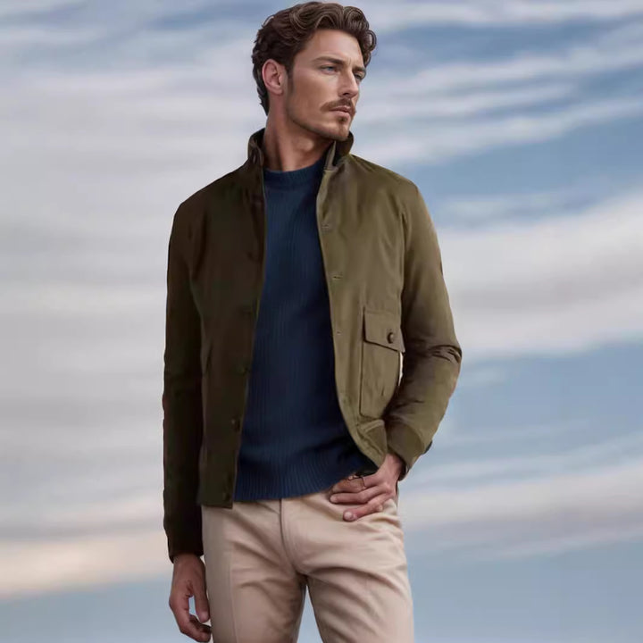 Men's fashionable transitional jacket with high collar and patch pockets Lisslune