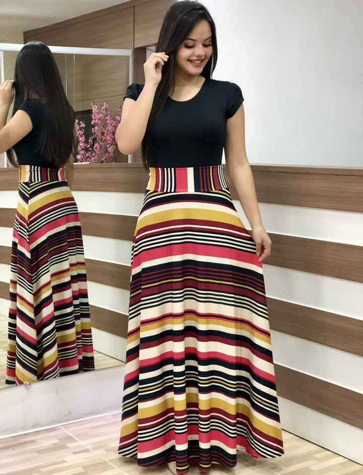 Damen Elegantes Maxikleid mit grafischem Druck und flexiblem Bund Lisslune