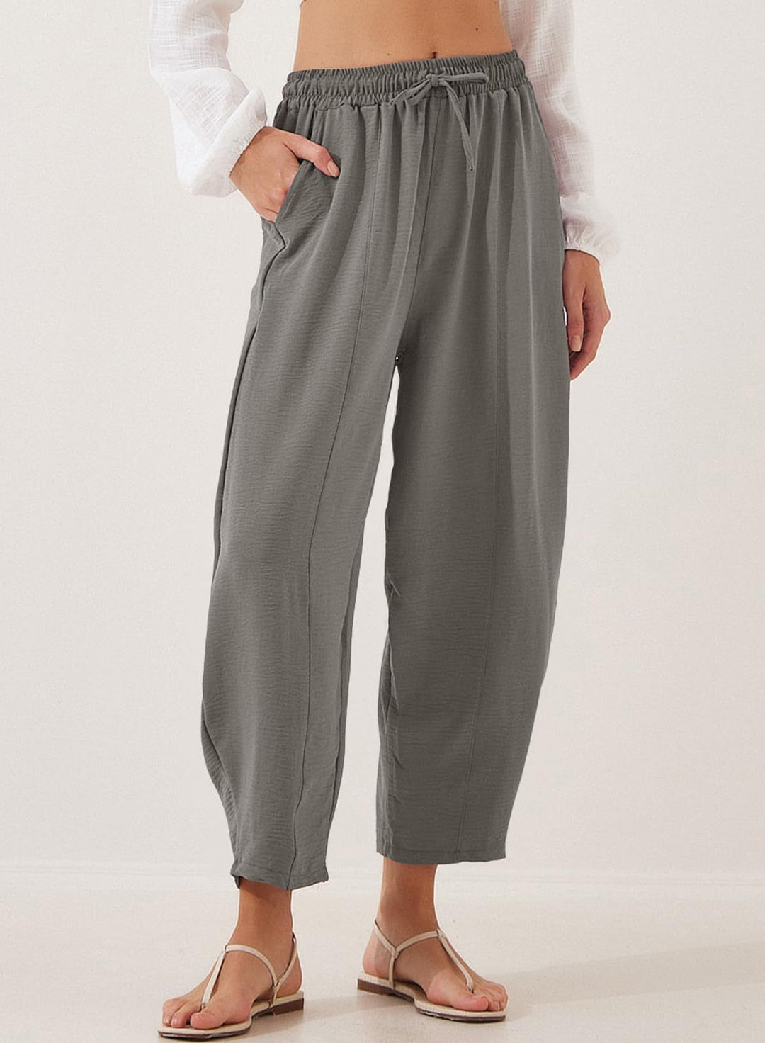 Damen Bequeme, weit geschnittene Sommerhose mit elastischem Bund und seitlichen Taschen Lisslune
