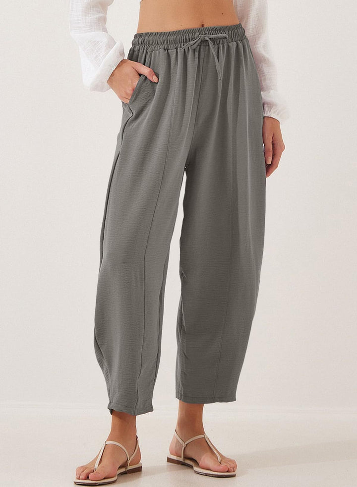 Damen Bequeme, weit geschnittene Sommerhose mit elastischem Bund und seitlichen Taschen Lisslune