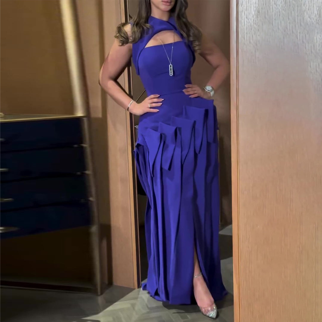 Ladies maxi dress with extraordinary cut-out and voluminous drapings Lisslune