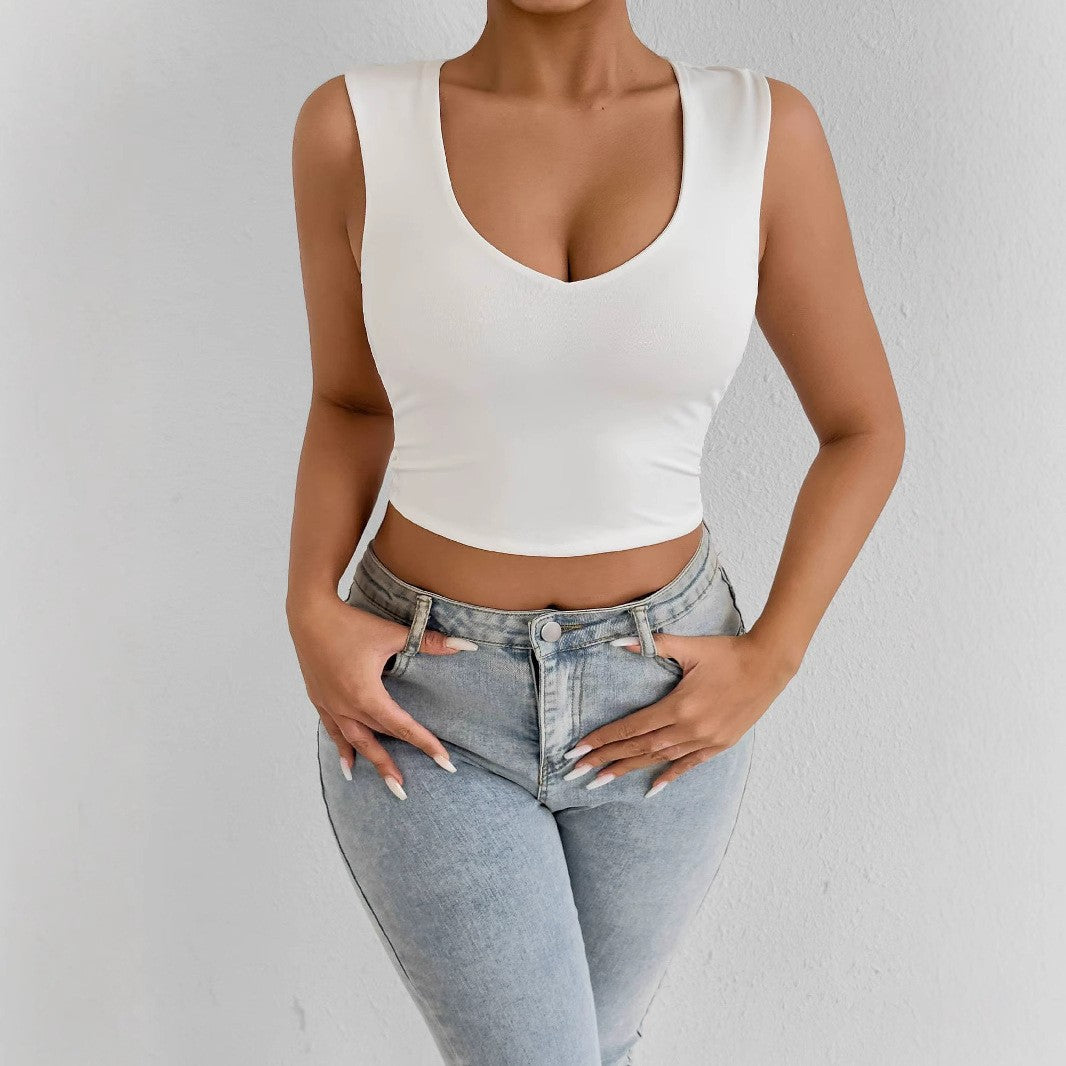Damen figurbetontes Crop-Top mit tiefem V-Ausschnitt Lisslune