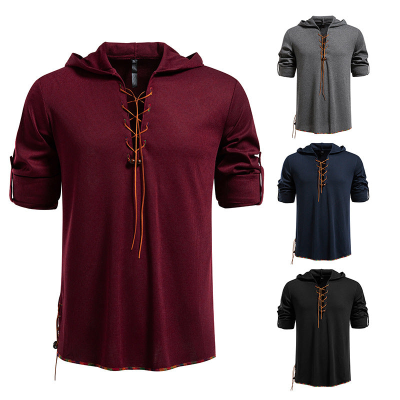 Men's casual hoodie with decorative lacing Lisslune