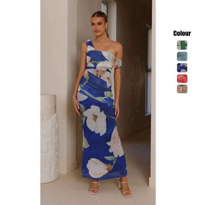 Women's wrap maxi dress with floral pattern and elegant chiffon fabric