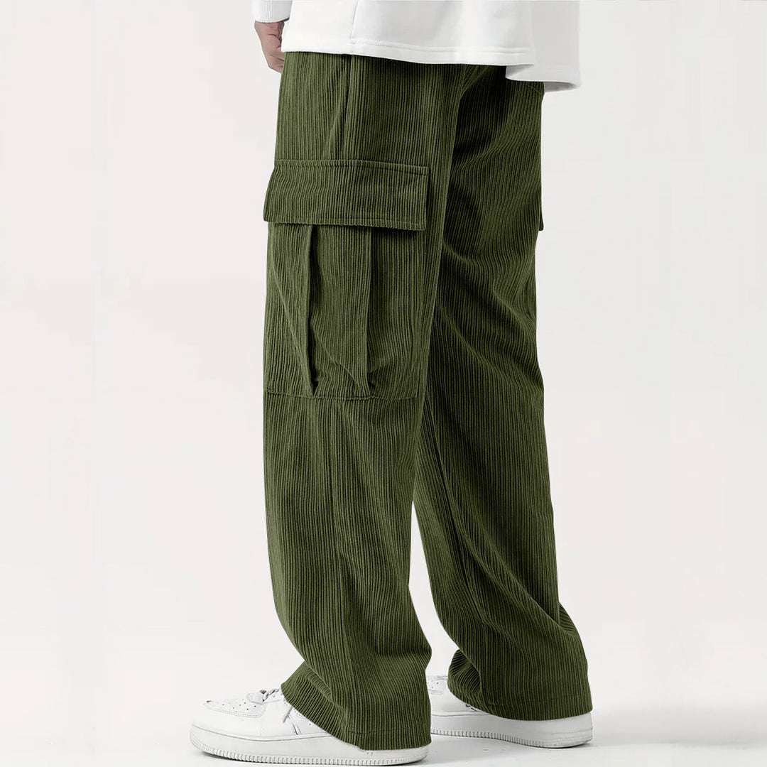 Men's Casual Cargo Pants with Side Pockets and Elastic Waistband Lisslune