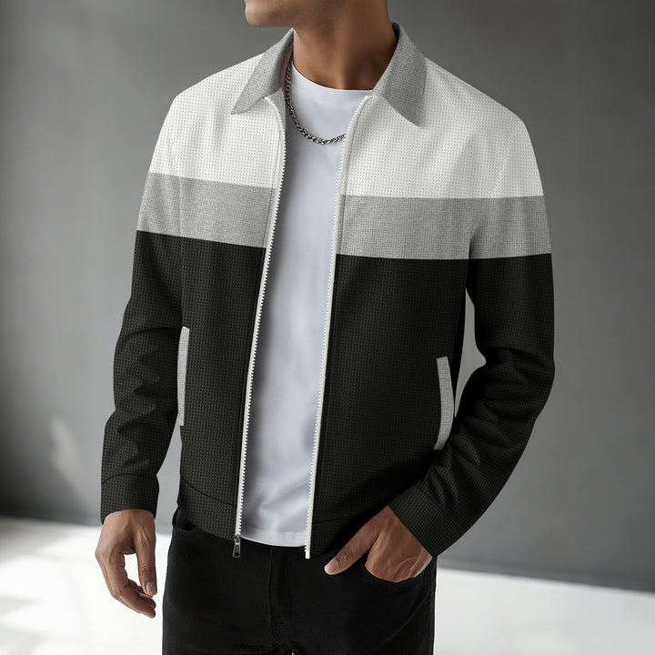 Men's fashionable bomber jacket with textured design and contrast stripes Lisslune
