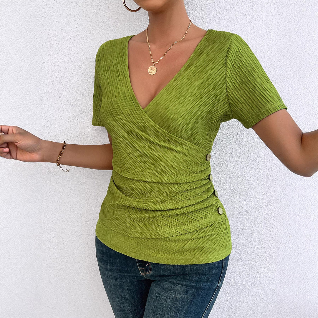 Women's wrap blouse with refined folds and button details Lisslune