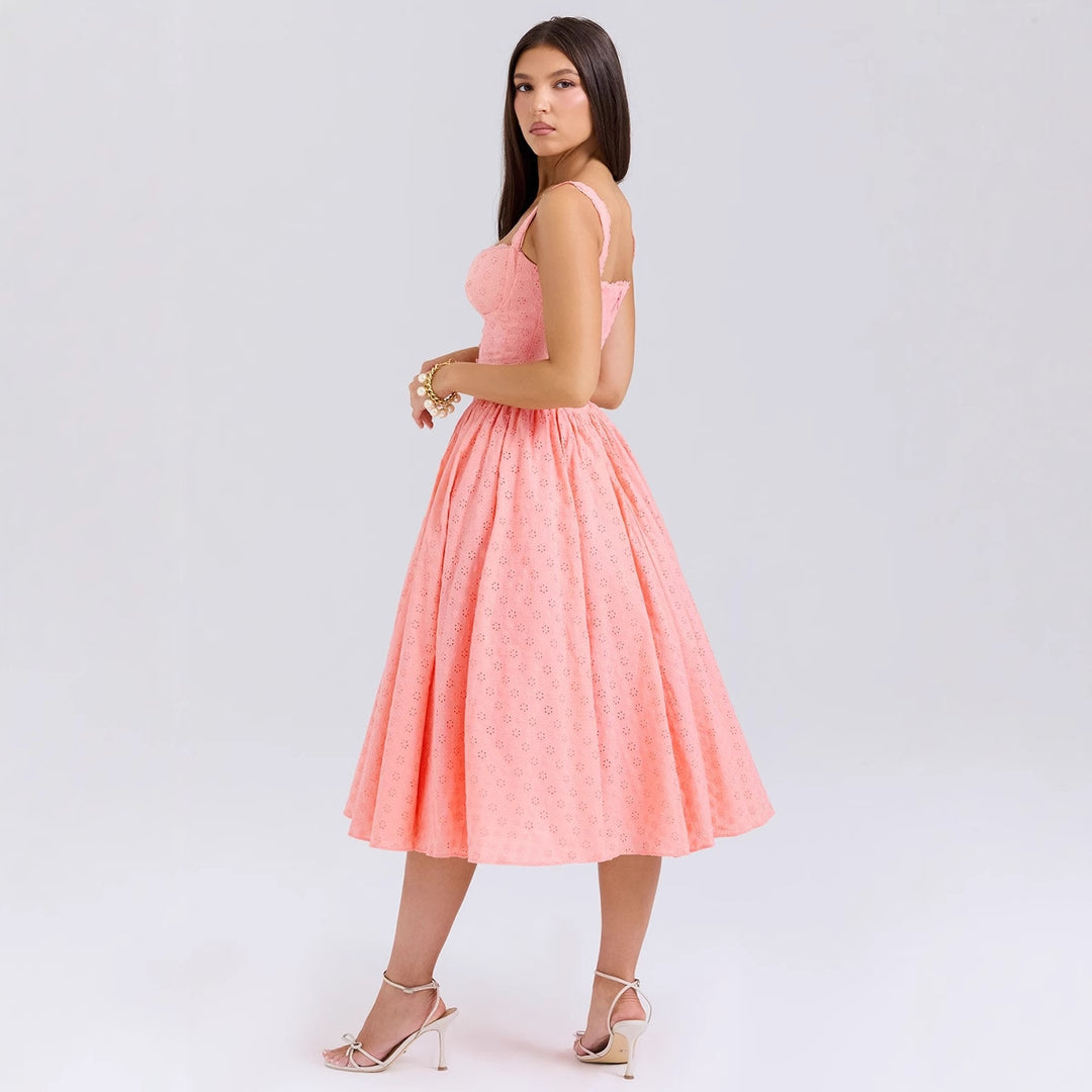 Women's A-line dress with peplum and lace appliqués Lisslune