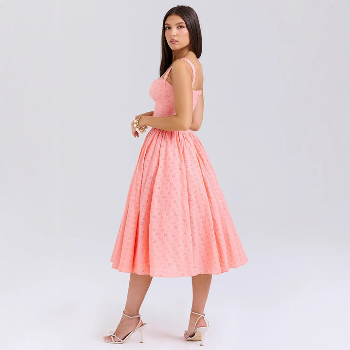 Women's A-line dress with peplum and lace appliqués Lisslune