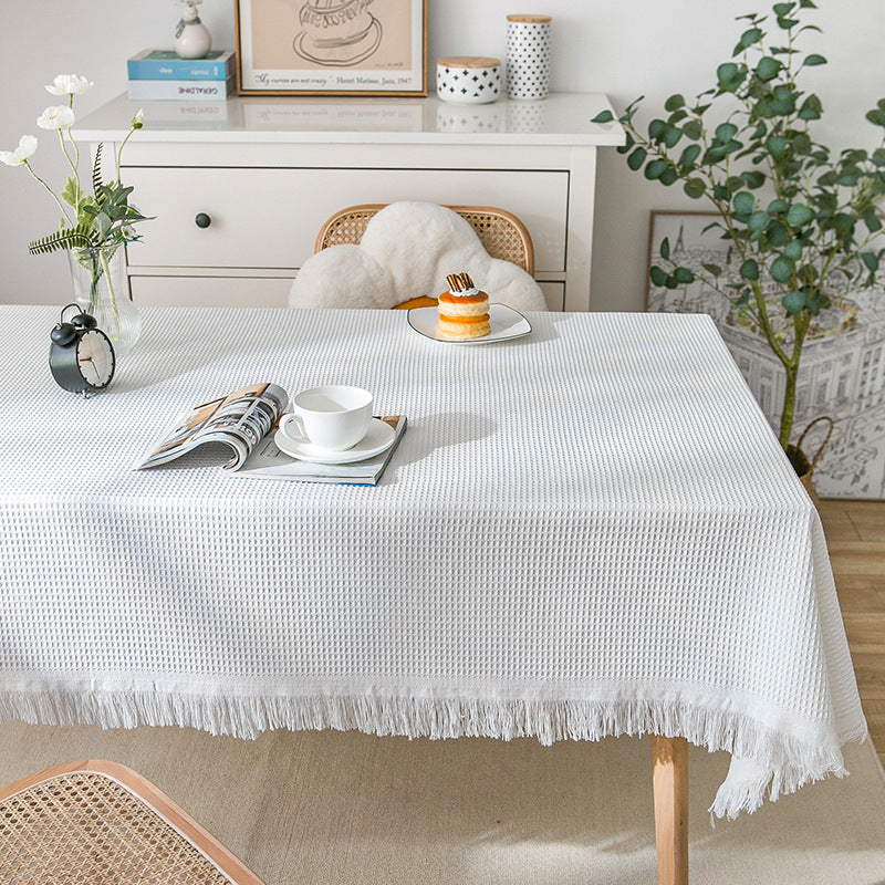 Lisslune | Waffle Modern Tablecloth, Knitted Fabric Lace Coffee Cloth, Round Tablecloth, Rectangular Tablecloth