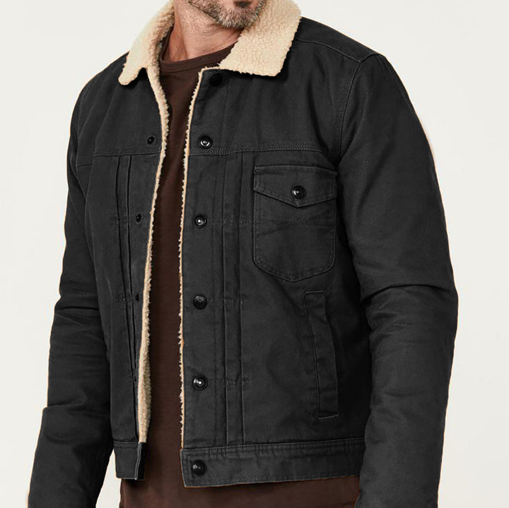 Men's padded denim jacket with teddy collar and practical pockets Lisslune