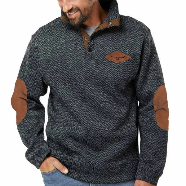 Men's stylish sweater with contrast collar and elbow patches Lisslune