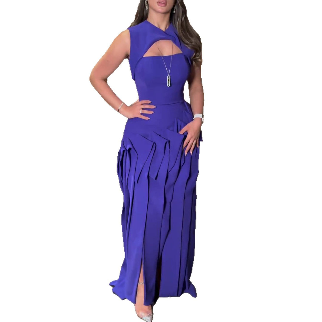 Ladies maxi dress with extraordinary cut-out and voluminous drapings Lisslune