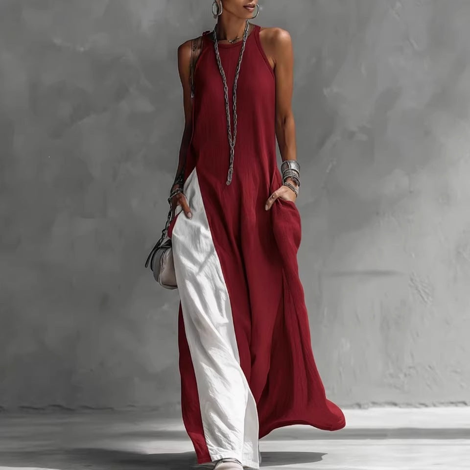 Women Casual Maxi Dress with Asymmetrical Cut and Deep Back Neckline Lisslune