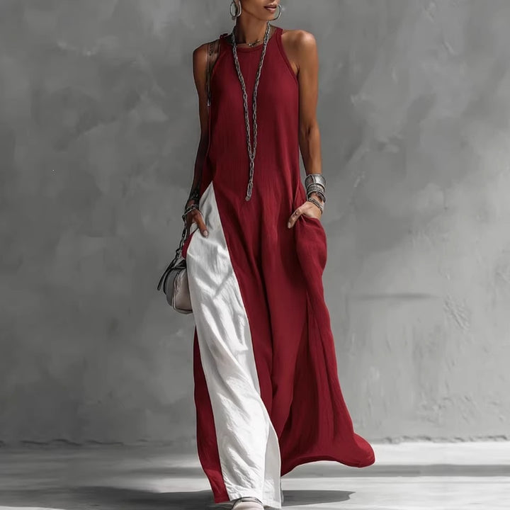Women Casual Maxi Dress with Asymmetrical Cut and Deep Back Neckline Lisslune