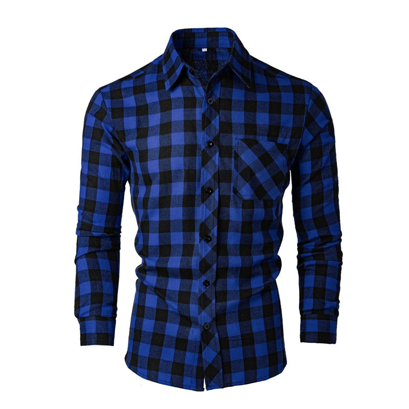 Men's flannel shirt with classic check pattern and chest pocket Lisslune
