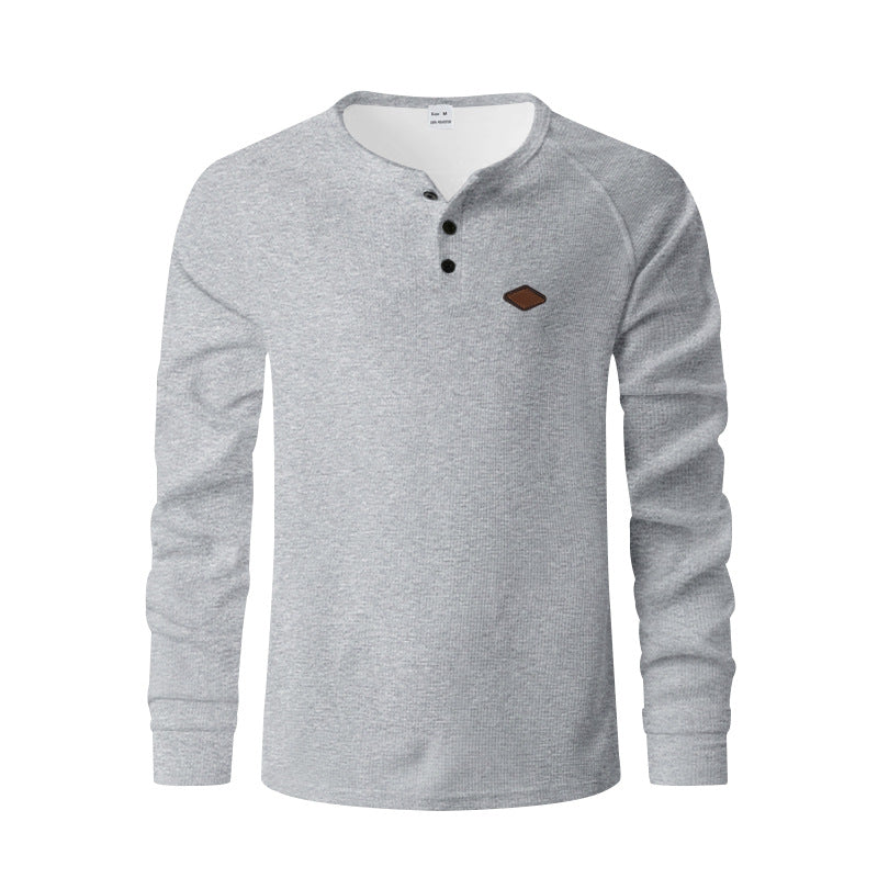 Men's long sleeve tee with button placket and textured fabric Lisslune