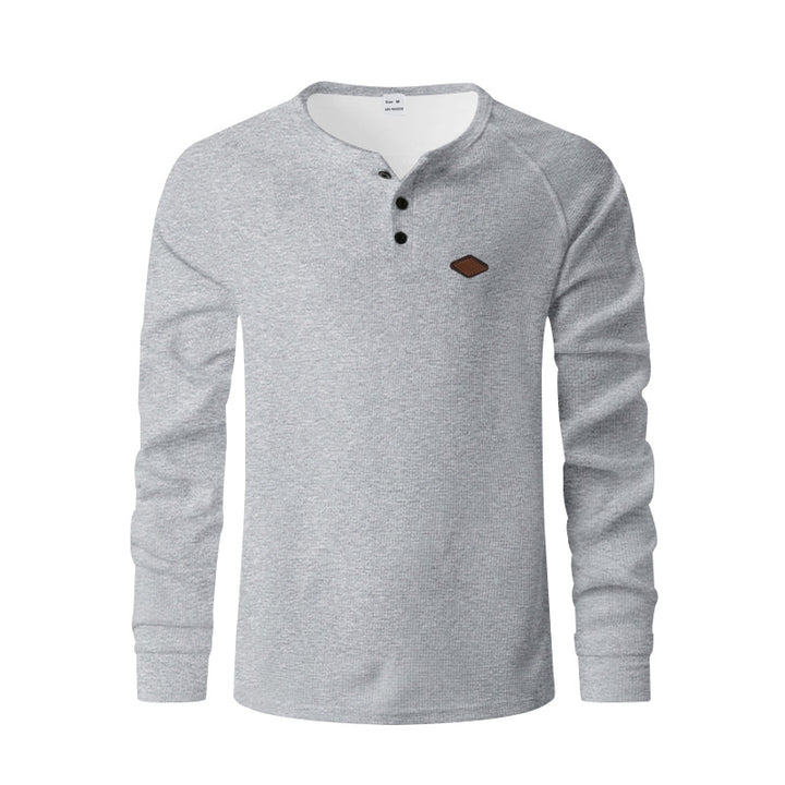 Men's long sleeve tee with button placket and textured fabric Lisslune