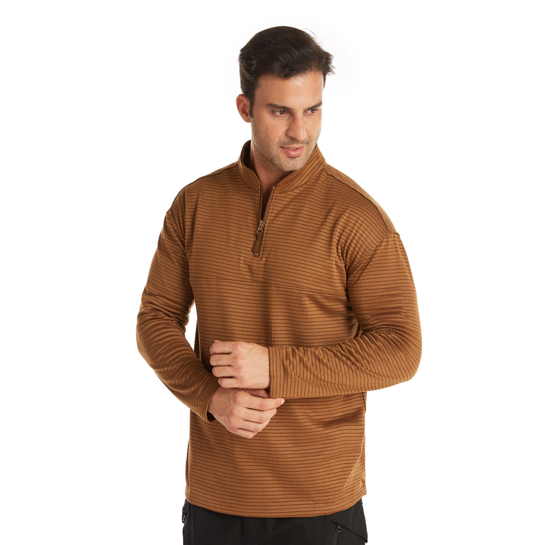 Men's Functional Pullover with Half Zipper and Textured Pattern Lisslune