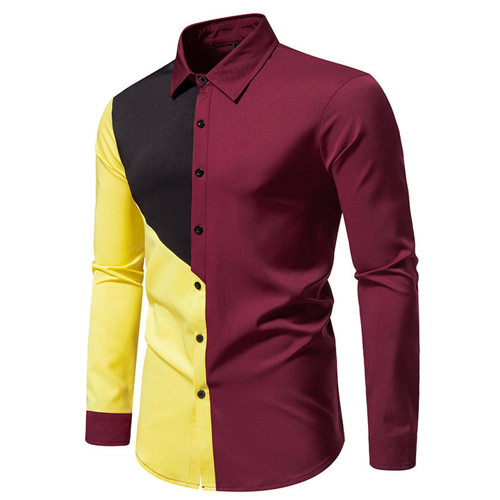 Men's fashionable long-sleeve shirt with geometric color pattern Lisslune