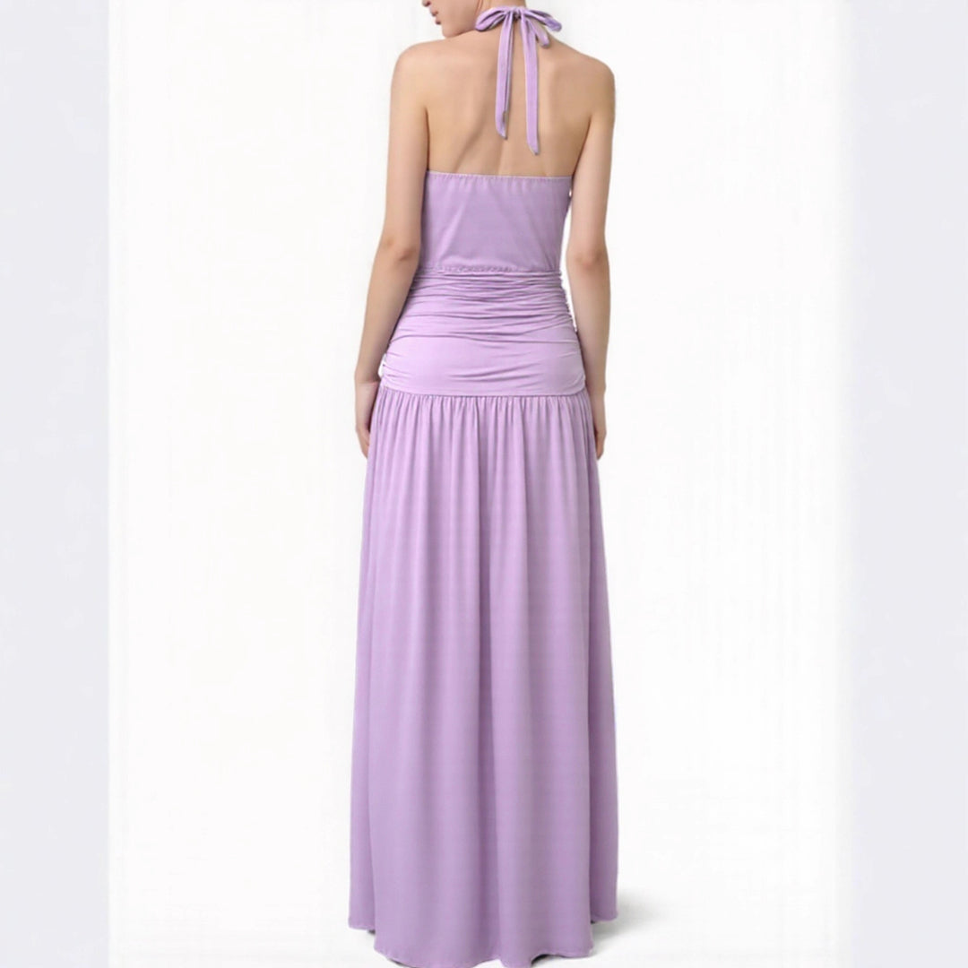 Damen Elegantes Halsnaht-Maxikleid mit seitlichem Schlitz Lisslune