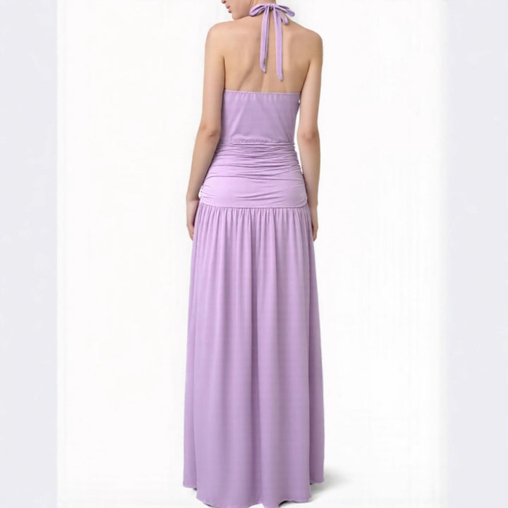 Damen Elegantes Halsnaht-Maxikleid mit seitlichem Schlitz Lisslune