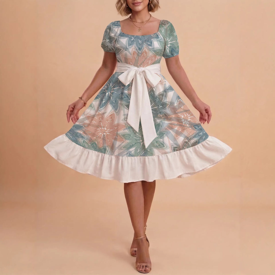 Women's elegant maxi dress with floral design and waist belt Lisslune