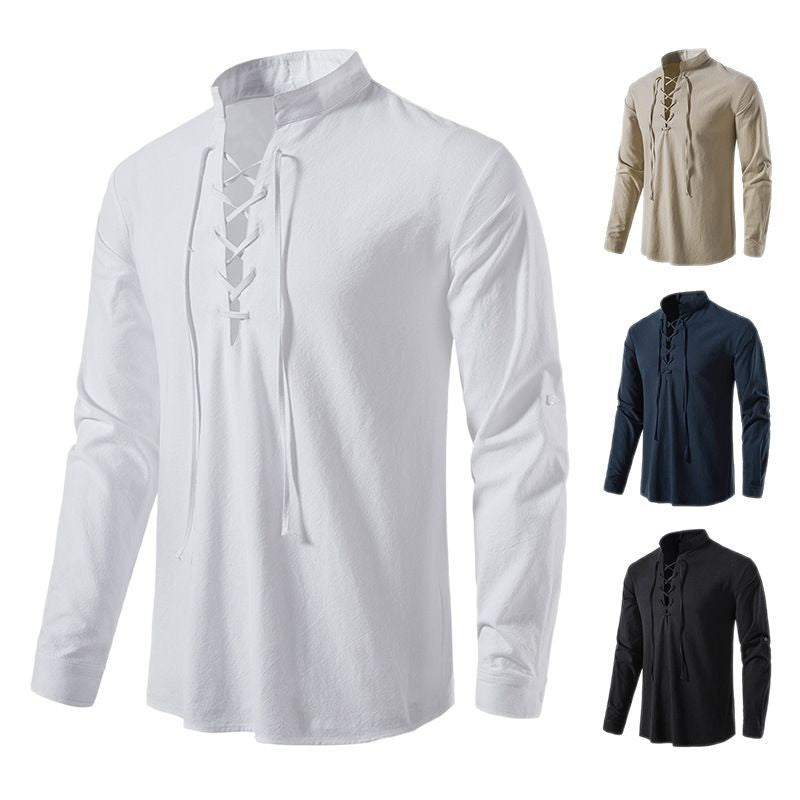 Men's long sleeve shirt with decorative lacing element Lisslune