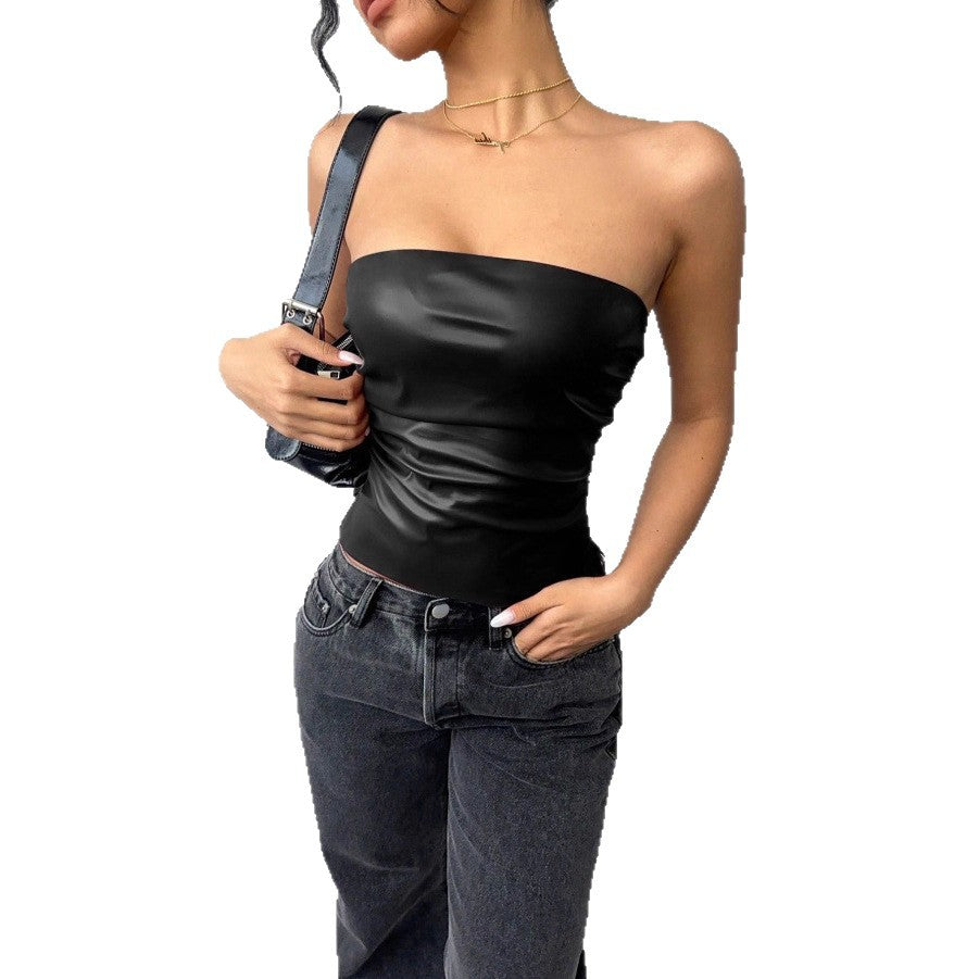 Damen Figurumspielendes Oberteil im edgy Lederlook Lisslune