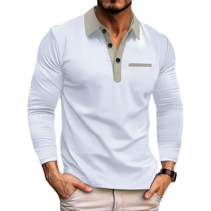 Men's Long Sleeve Polo Shirt with Modern Collar and Pockets Lisslune