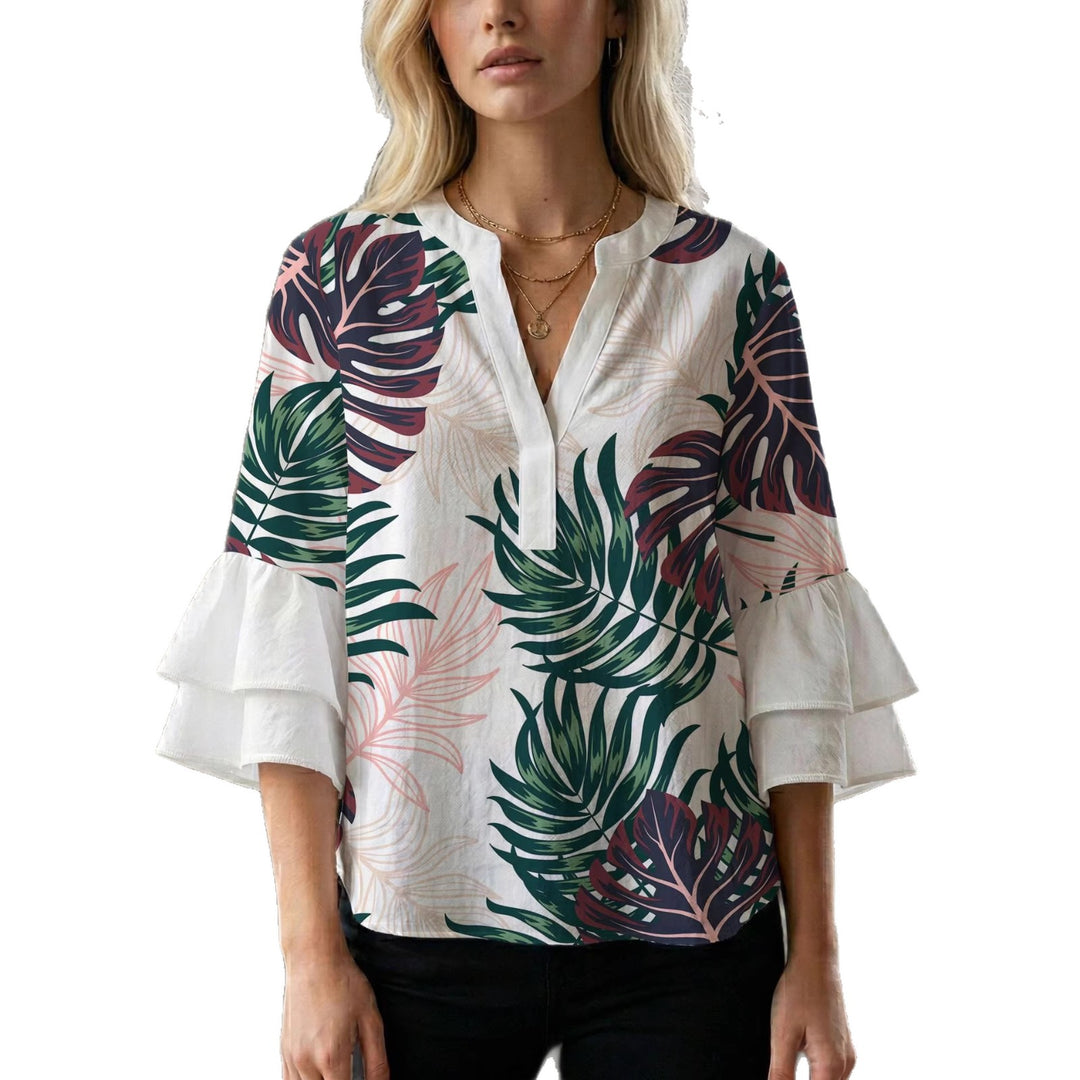 Women's blouse shirt with voluminous sleeves and creative print design Lisslune