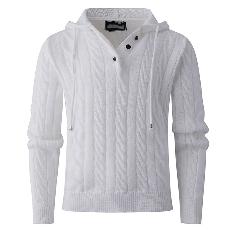Men's stylish knit sweater with hood and button details Lisslune