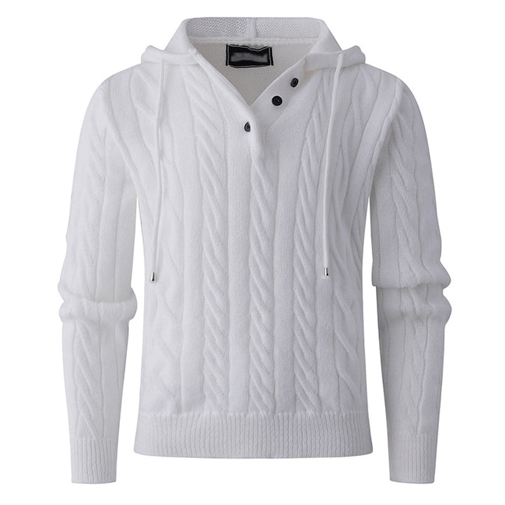 Men's stylish knit sweater with hood and button details Lisslune
