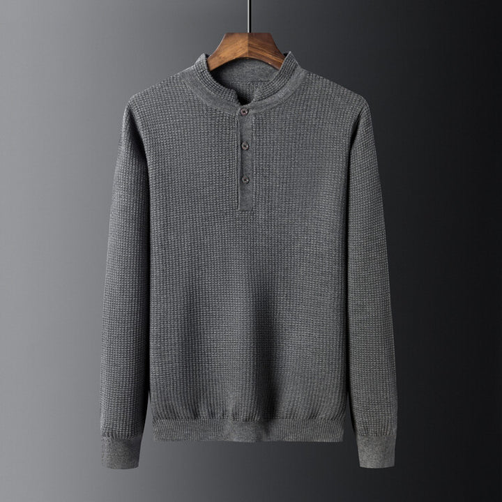 Men's Structured Long Sleeve Sweater with Button Placket Lisslune