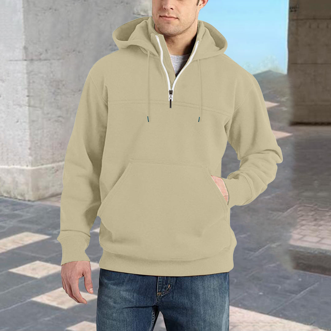 Men's stylish hoodie with half zipper and practical kangaroo pockets Lisslune