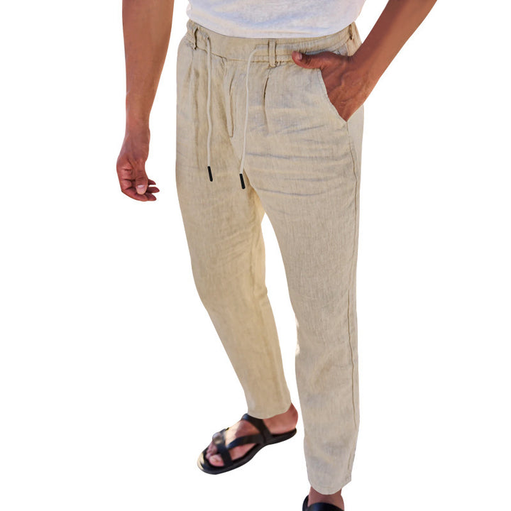 Men's Lightweight Linen Pants with Adjustable Waistband and Practical Side Pockets Lisslune