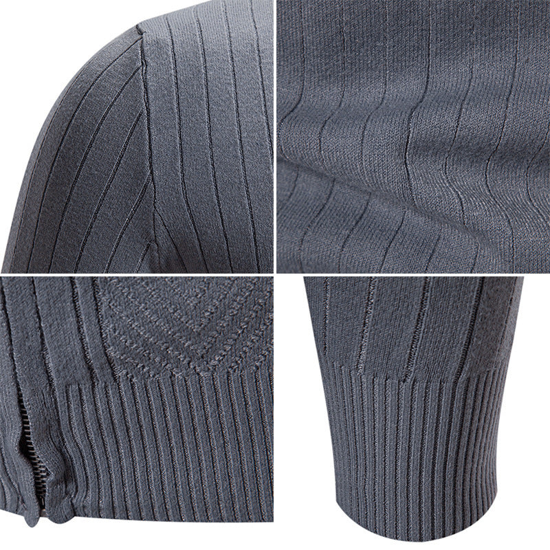Men's elegant fine knit pullover with stand-up collar and zipper Lisslune