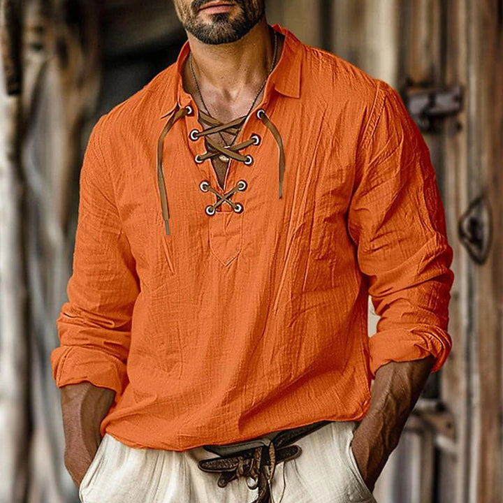Men's modern long-sleeve shirt with decorative lacing closure Lisslune