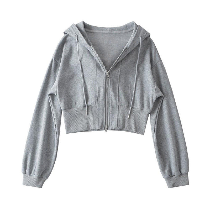 Women's cropped hoodie jacket with zipper and elastic cuffs Lisslune