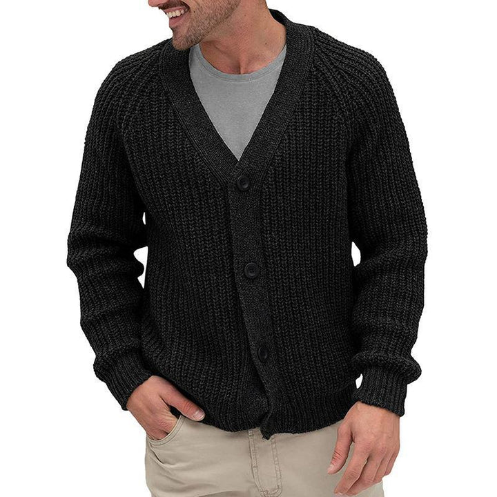 Men's Chunky Knit Cardigan with Button Placket Lisslune