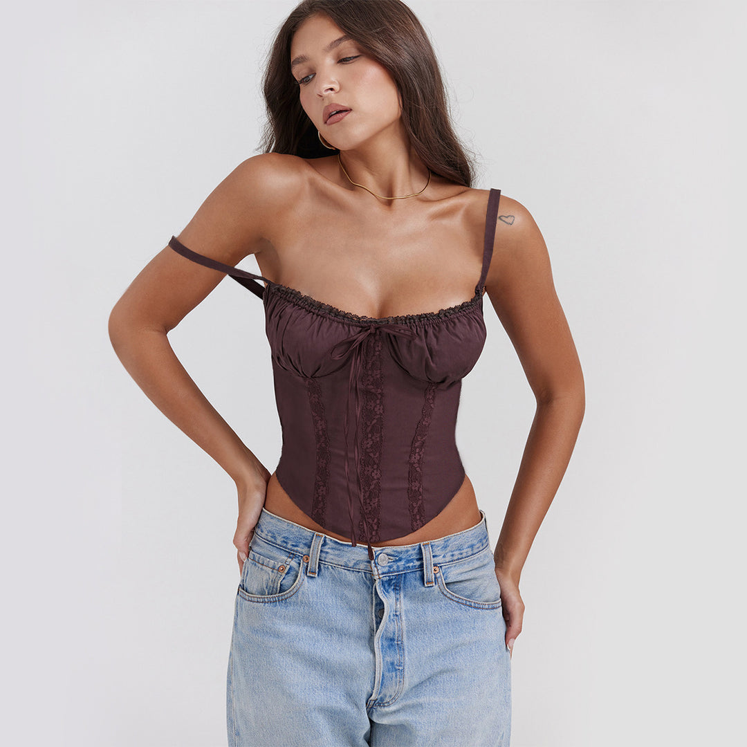 Ladies corset top with ruffle details and adjustable straps Lisslune