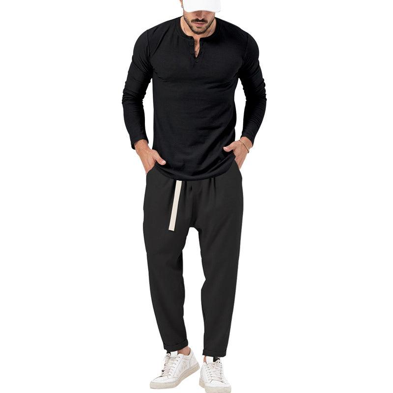Men's Comfortable Jogging Pants with Fashionable Details and Casual Long Sleeve Shirt Lisslune