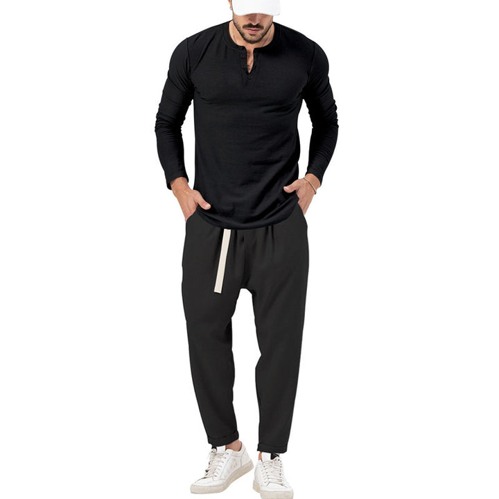 Men's Comfortable Jogging Pants with Fashionable Details and Casual Long Sleeve Shirt Lisslune