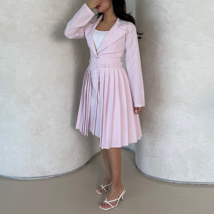 Women's Pleated Blazer Dress with Waist Belt and Elegant Details Lisslune