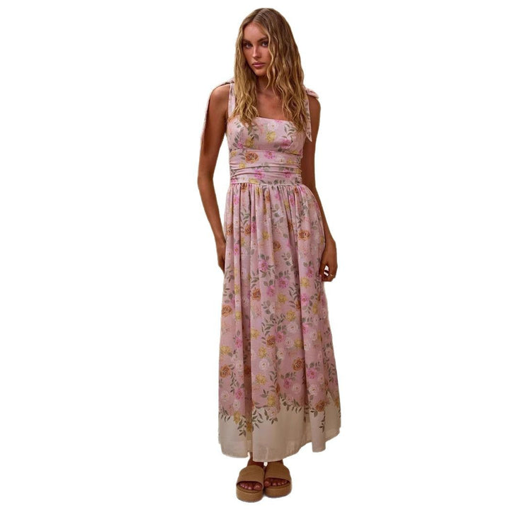 Women's maxi dress with floral accents and adjustable spaghetti straps Lune London